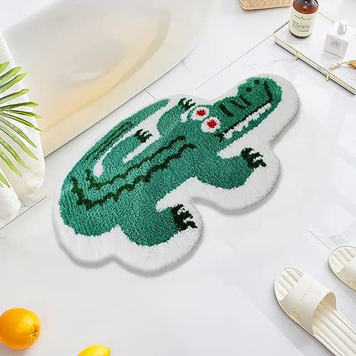 Cartoon Bath Rugs, Cute Crocodile Shape Kids Rug Shaggy Accent Bedroom Rugs Funny Home Decoration Indoor Rug Non-Slip Fluffy Bath Rugs for Bathroom, Kids Room, Bathtub, Sink, Entry Way 29''×20''