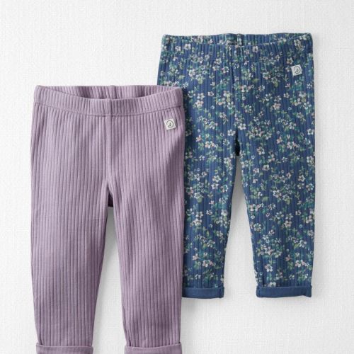 Pale Lilac, Blue Meadow Baby Organic Cotton 2-Pack Waffle-Knit & Ribbed Pants | oshkosh.com