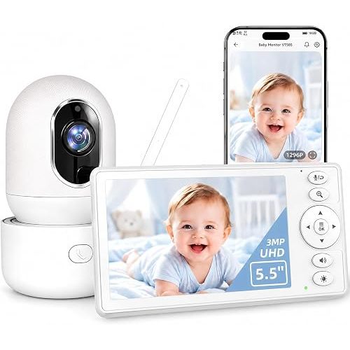 Smart Baby Monitor with Camera and Audio, No WiFi, 5.5" IPS Screen