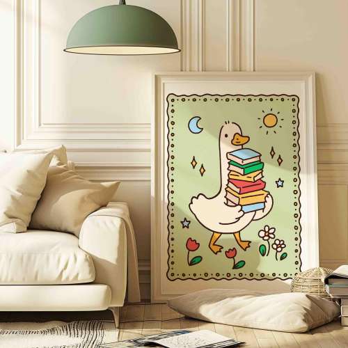 Silly goose reads poster, funny goose, cute children's room art, trendy art print, silly goose farm animal print, unframed shipped wall art