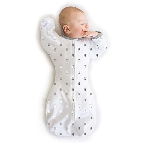 SwaddleDesigns Transitional Swaddle Sack, Arms Up Half-Length Sleeves & Mitten Cuffs, Swaddle for Newborn Transition to Baby Sleep Sack Wearable Blanket, Medium, 3-6 month, 14-21 lb, Tiny Arrows
