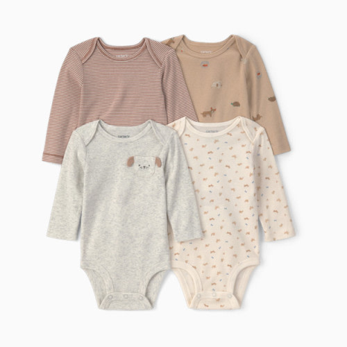 Long-Sleeve Bodysuits (4 Pack) - Brown/Gray/Ivory Dogs