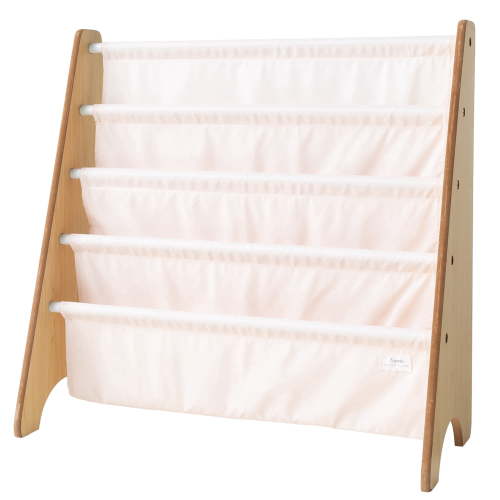 3 Sprouts Recycled Fabric Kids Book Rack Storage Bookshelf Organizer in Pale Pink for Ages 3+