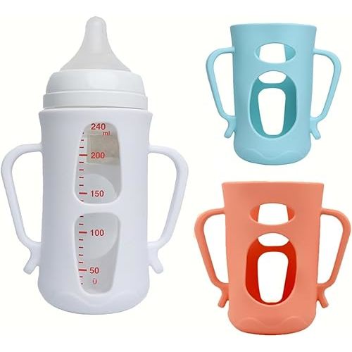 Mamigeor For Pigeon Glass Baby Bottle Silicone Holder, compatible with 8.1 oz, designed exclusively for glass baby bottles. (8.1oz) 3pcs