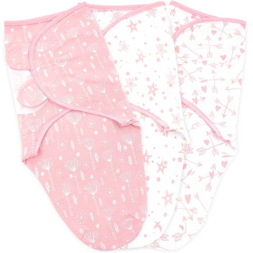 Bublo Baby Swaddle Blankets for Newborn Girl 0-3 Months Small Medium 3 Set Pink Grey Mint