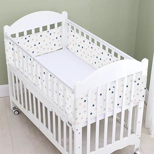 4Pcs Crib Ventilate Mesh Liner Anti-Collision, Cushioned Pads Soft Padding for Bed (Star)