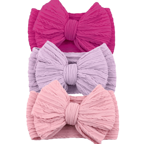 3-Pack Cable Bows, Pastel Rose/Lavender/Magenta
