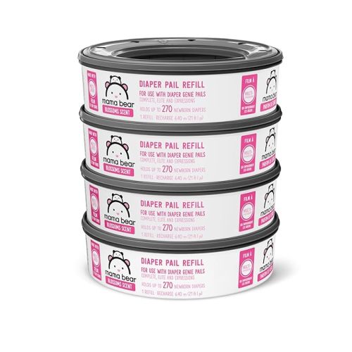 Amazon Brand - Mama Bear Blossoms Scented Diaper Pail Refills for Diaper Genie Pails, 1080 Count (4 Packs of 270 Count)