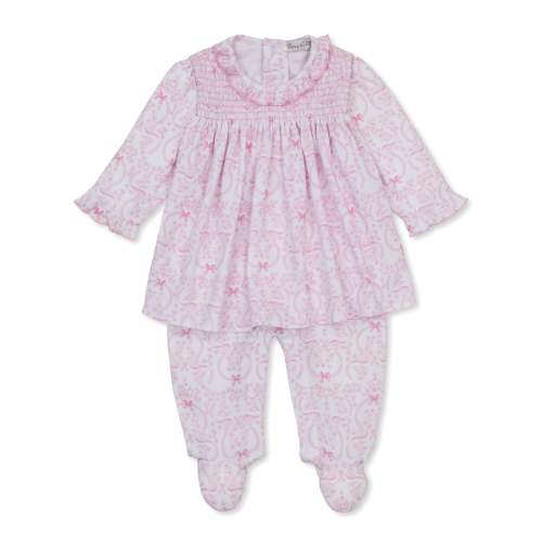 Delicate Blooming Bows Pink Footed Dress Set