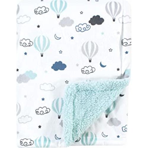 Hudson Baby Unisex Baby Plush Mink and Sherpa Blanket, Hot Air Baloon, One Size