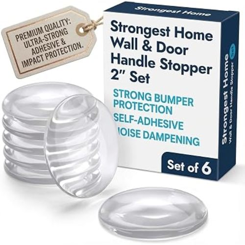 STRONGEST HOME Door Stoppers (Medium) 2" - Door Stop for Wall with Strong Back Adhesive - Quiet and Shock Absorbent Silicone Wall Protectors from Door Knobs - Protects Every Surface - (Clear | 6 PCS)