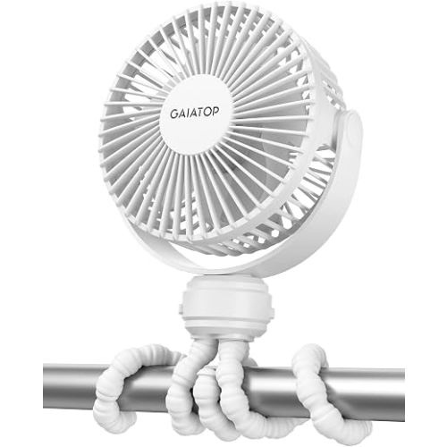 Gaiatop Mini Portable Stroller Fan, Small Clip on Fan White