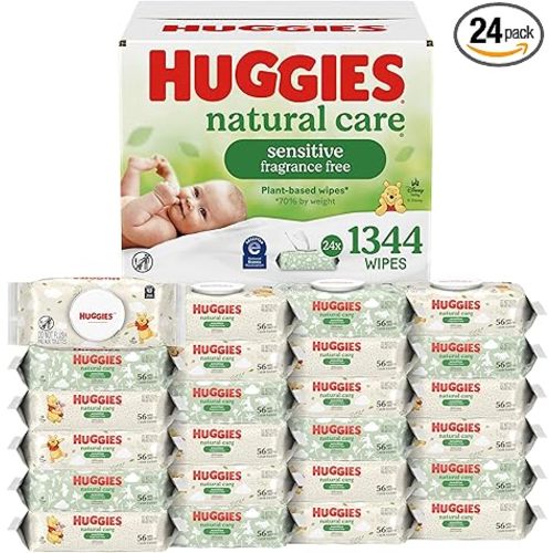 Huggies Natural Care Sensitive Baby Wipes, Unscented, Hypoallergenic, 99% Purified Water, 24 Soft Packs of 56 (1344 Wipes Total)