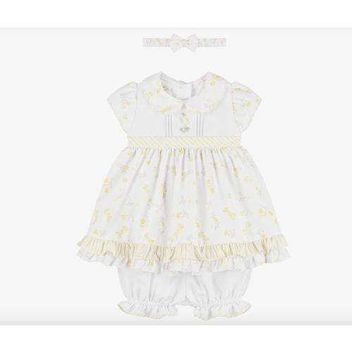 Pretty Originals - Girls White Dress Set with Pink & Yellow Floral Print | Childrensalon