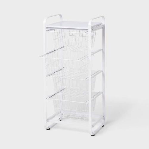 4 Drawer Metal Storage Organizer Narrow White - Brightroom™