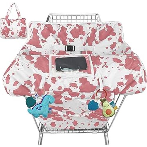 Shopping Cart Cover for Baby High Chair Cover Grocery Cart Cover for Baby Girl Boy Toddler Cow Print Portable Shopping Cart Cover with Safety Harness