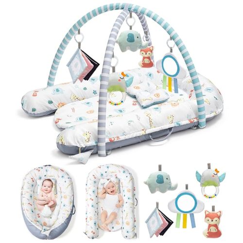 Baby Play Mat, 7-in-1 Infant Gym Mat for Sensory and Motor Development, Washable & Portable Newborn Tummy Time Activity Mat for Home & Travel, Babies Gift for 0-3-6-9-12-18 Months