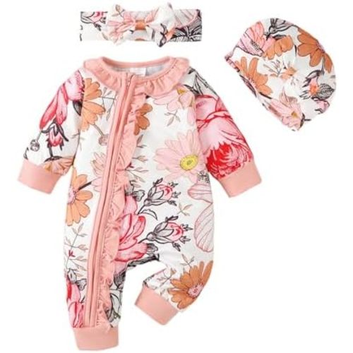 AMAWMW Preemie Newborn Baby Girl Clothes Long Sleeve Ruffle Romper Coming Home Outfit Infant Fall Winter Outfits