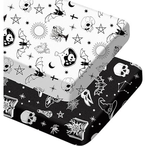 2 Pcs Gothic Crib Sheet Set 52 x 28 x 8 Inches Baby Sheet Newborn Bedding Nursery Crib Sheets for Girl Boys Baby Gifts for Toddler Mattresses