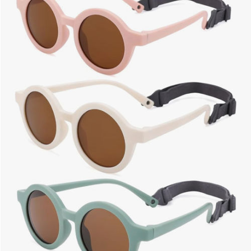 COASION Baby Polarized Round Sunglasses Flexible Rubber Shades with Strap for Toddler Newborn Infant Ages 0-24 Months