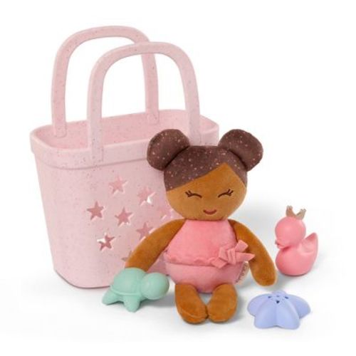 LullaBaby Plush Baby Bath Doll with Bath Toys in Pink Basket