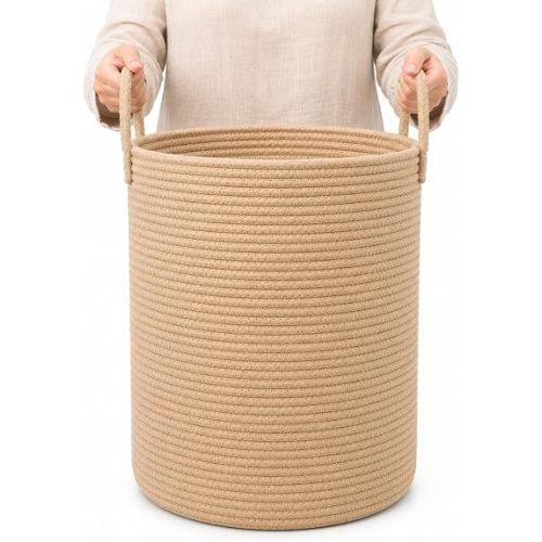 OrganiHaus Tall Cotton Rope Laundry Basket & Hamper, Blanket Storage 52L