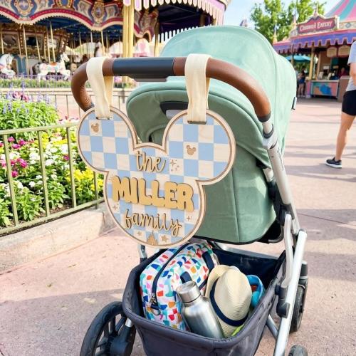 Personalized Disney Family Name Stroller Sign, Mickey Head Theme Park Sign for Stroller, Disney World Stroller Tag, Disney Scooter Tag