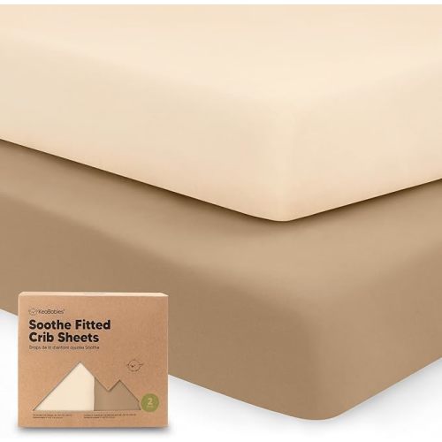 KeaBabies 2-pk Organic Cotton Crib Sheets for Boys Girls 52x28 (Pecan)