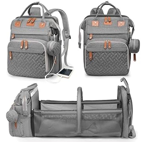 Astro alan Baby Diaper Bag with Changing Station, Waterproof Diaper Bag Backpack for Moms Dads with USB Charging Port, Baby Shower Gifts, Large Capacity diaper backpack, Grey
