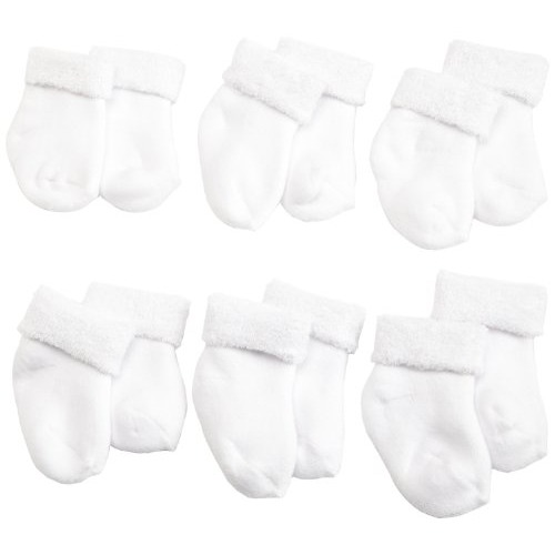 Gerber Baby 6-Pair Sock, White, 0-3 Months