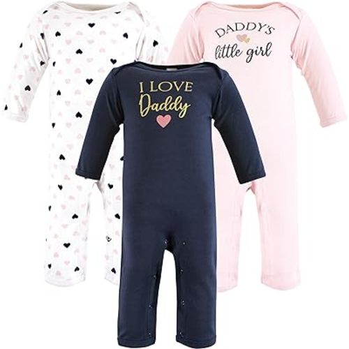 Hudson Baby Unisex Baby Cotton Coveralls, Girl-Daddy Pink Navy, 6-9 Months