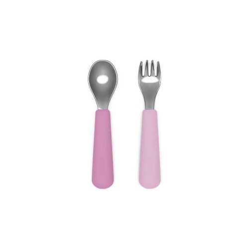 Lalo 2pc Stainless Steel Baby Utensil Set - Bubble Gum