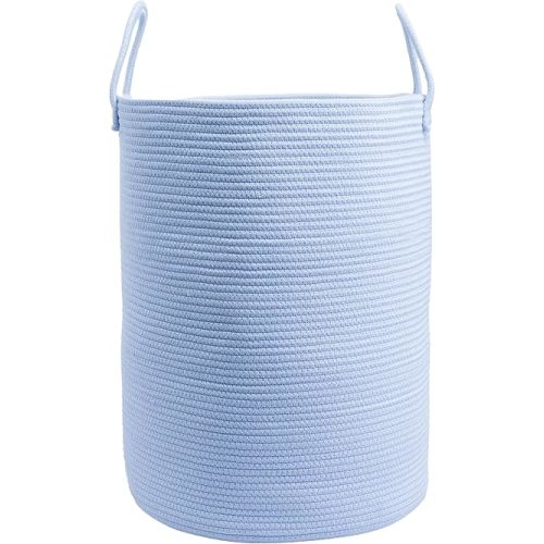 Cotton Rope Laundry Basket Hamper for Clothes Woven Storage Basket for Living Room Bedroom Boho Tall Rope Baskets for Blanket Toys Pillow Towels Baby Nursery Hamper Bin light blue Large