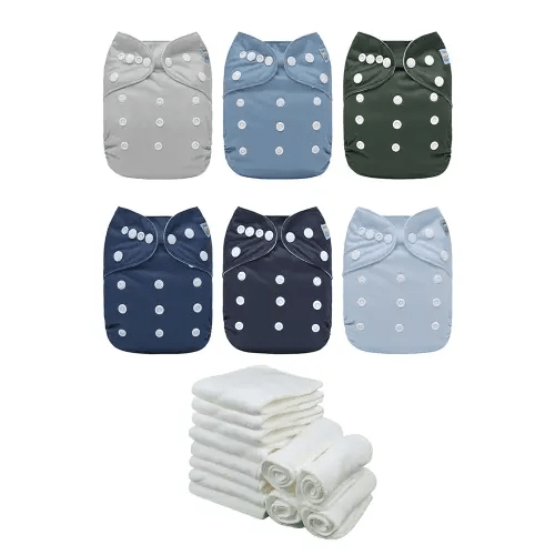 ALVABABY Baby Cloth Diaper 6 Pack with 12 Inserts One Size Cloth Diaper Covers Adjustable Washable Reusable for Baby Girls and Boys 6BM111