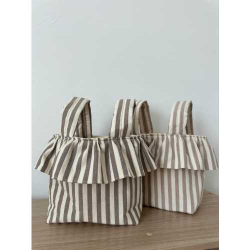 Ruffle Stroller Bag, Gingham Bag, Stripes, Check, Handmade Snap-On Caddy, Cotton Diaper Stroller Basket, Baby Shower Gift- PREORDER