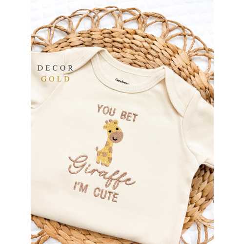 Embroidered You Bet Giraffe I'm Cute Baby Onesie® Baby Pregnancy Announcement to husband, Funny Baby Onesie®, Giraffe Onesie®,