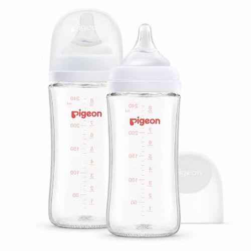 Pigeon Nurture & Nest Wide-Neck Anti-colic Glass Baby Bottles with Nipples - 8 fl oz/2pk: Latex-Free, BPA-Free, Lead-Free