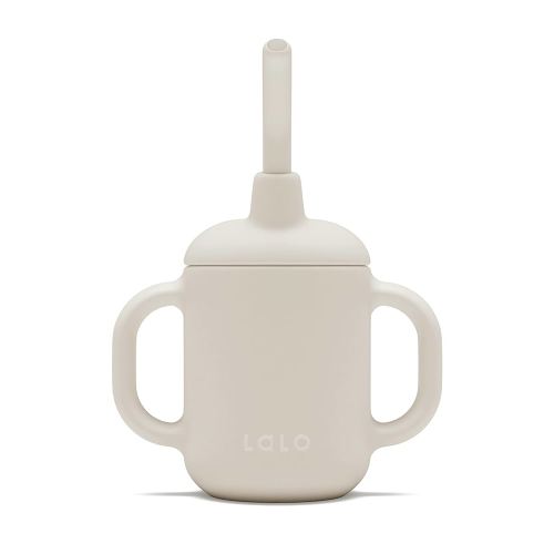 Lalo Little Cup, Non-Toxic Silicone Straw Cup with Handles - Baby and Toddler Sippy Cup - Mini Cup and Straw Training System, 4oz, Oatmeal