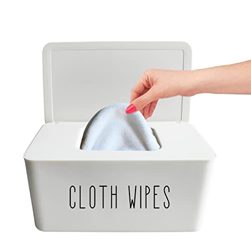 Cloth Wipes Dispenser, 8.2L x 4.9W x 3.9H inches, Cloth Baby Diaper Wipes Container for Homemade Reuseable Baby Essential, White