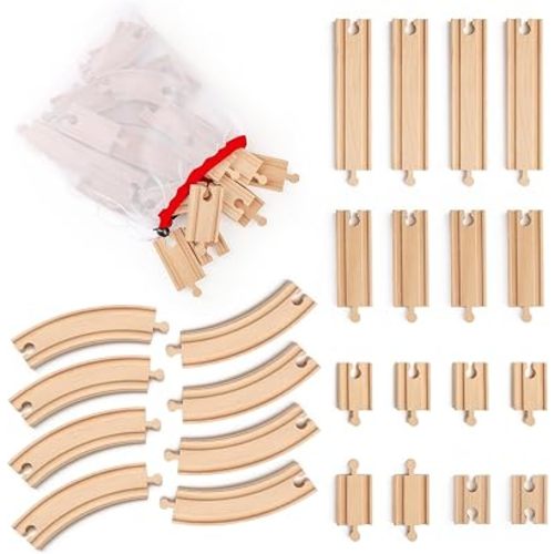 Wooden Train Tracks 24 Pcs Set - Compatible with All Major Brands