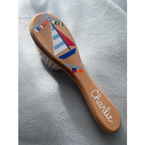 Sailboat Baby Hand-painted Custom Hair Brush | Baby Shower Proposal | Coquette Aesthetic | Hand-painted brushes | Personalized Keepsake