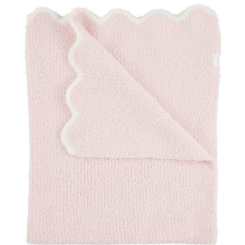 Pink Scallop Chenille Blanket - Cozy Knit Design | Mud Pie