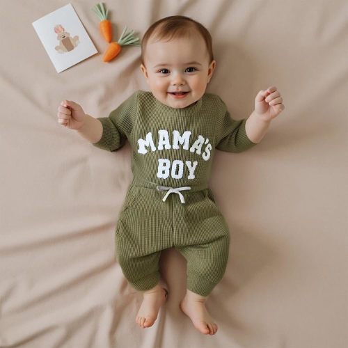 Amazon.com: MERSARIPHY Newborn Baby Boy Fall Winter Clothes Mama's Boy Little Dude Outfit Embroidery Waffle Knit Romper Pants Sets (Beige-mama's boy, 3-6 Months): Clothing, Shoes & Jewelry
