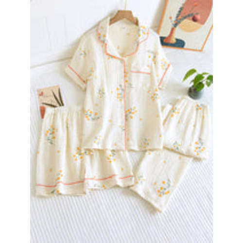 2Pcs/3Pcs Short Sleeve Floral Pajamas – Kafiloe