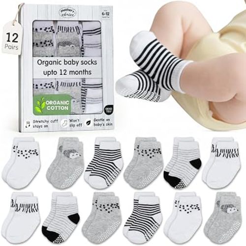 Organic Cotton Blend 12 Baby Socks for Unisex Infant 6-12 M Gift