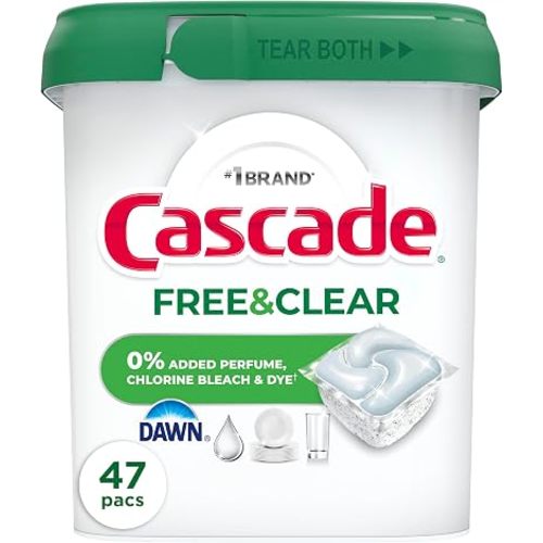 Cascade Free & Clear Dishwasher Pods, Dishwasher Detergent, Dish Detergent Soap, Unscented, 47ct