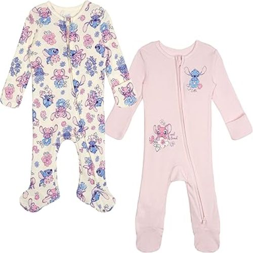 Disney Baby Girls 2 Pack Zip Up Sleep N' Plays Newborn to Infant Sizes (Newborn - 24 Months)