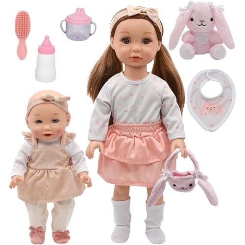 New Adventures Little Darlings Sweet Sisters, 18” Big Sister & 12” Baby Sister (8647l)