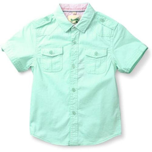 Boys Mens Short Sleeve Button Down Shirt Casual Cotton Collared Dress Top Two Pocket 12Months-XXL