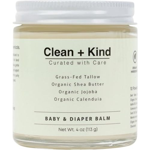 Organic Diaper Balm – 4 oz Baby Diaper Rash Cream – Soothes & Protects Sensitive Skin with Grass-Fed Tallow, Shea Butter, Jojoba & Calendula – Petroleum-Free, Organic Baby Balm